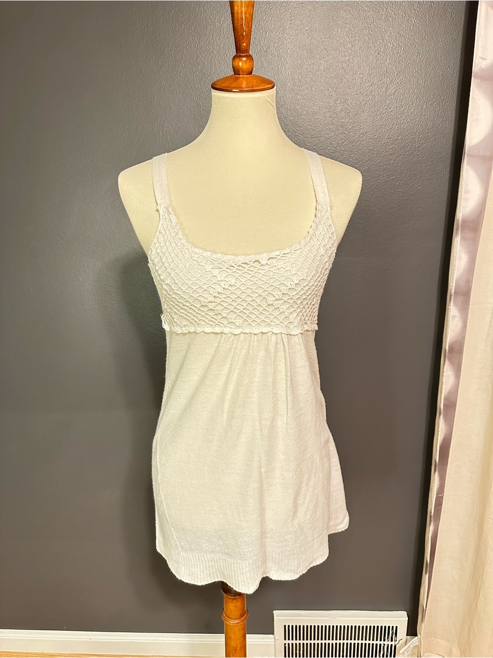 Y2K Vanity Cream Babydoll Cami Crochet Tank Medium